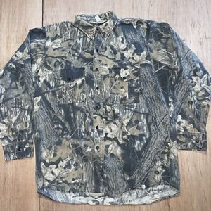 Vintage Red Head Camo Button Lon Sleeve Shirt Adult XL Brown Green 90s USA Men's